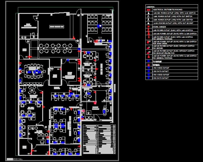 Office Layout CAD with Electrical Plan 54'x80' Design